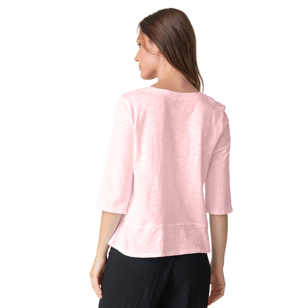 Textured V-Neck Cotton Tee in Carnation Pink - 27515-PNK