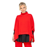 Fashion-Forward High Collar Poncho with Zip Sides in Red - 7136T-RD