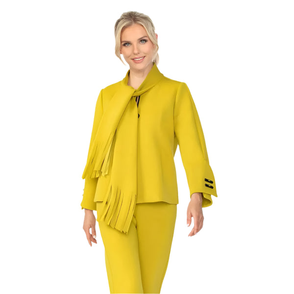 Fashion Foward Jacket w/ Attached Fringe Scarf in Mustard- 6929J-MST
