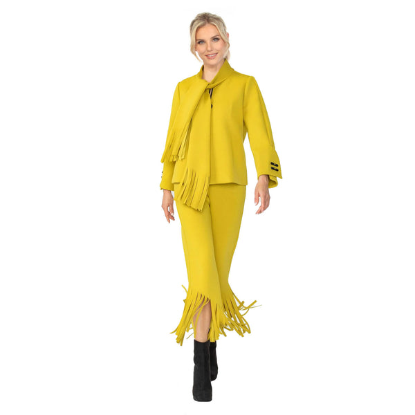 Fashion Foward Jacket w/ Attached Fringe Scarf in Mustard- 6929J-MST