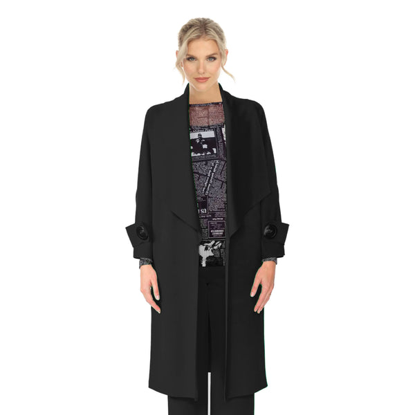 IC Collection Long Techno-Knit Open Front Jacket in Black - 4585J-BLK