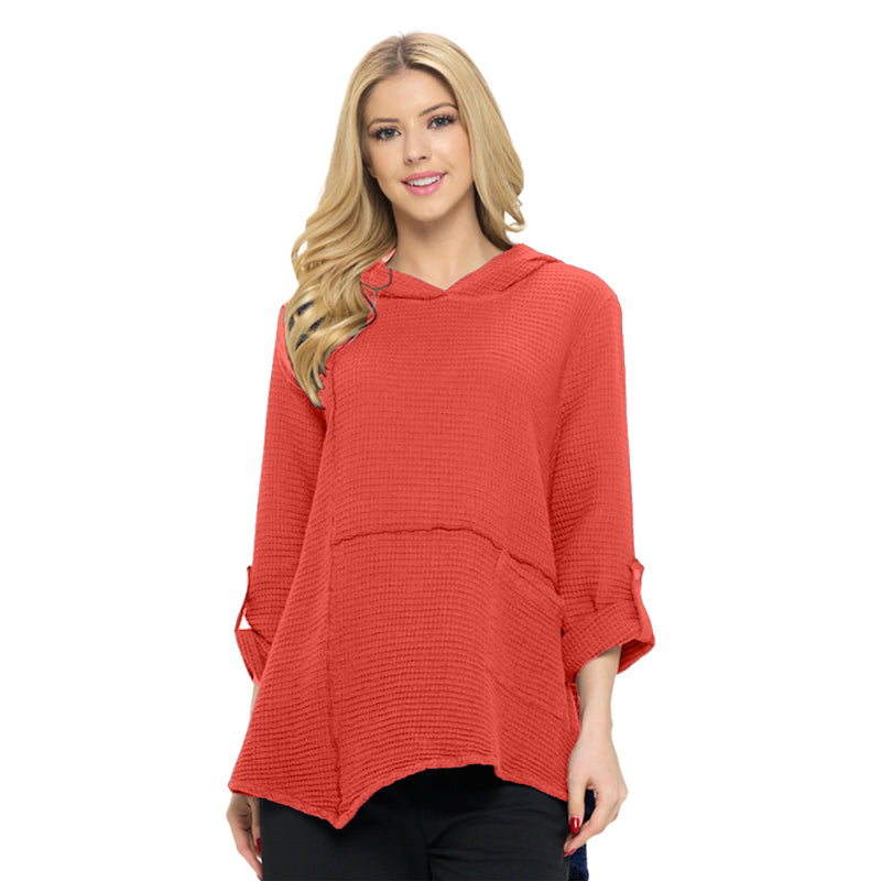 Focus Fashion Hooded Waffle Tunic in Chili - FW-150-CHL