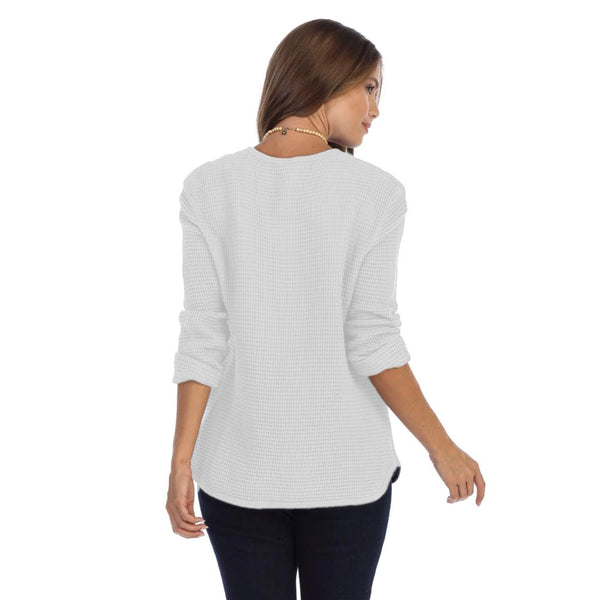 Lightweight Cotton Waffle Top in White - C691-WHT