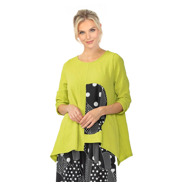 Just In! Polka-Dot Trim Asymmetric Tunic in Lime/Black/White - 7068T