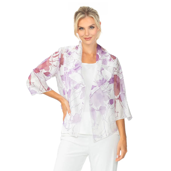 Just In! Sheer Floral Short Open Front Jacket in Purple - 7065J-PPL