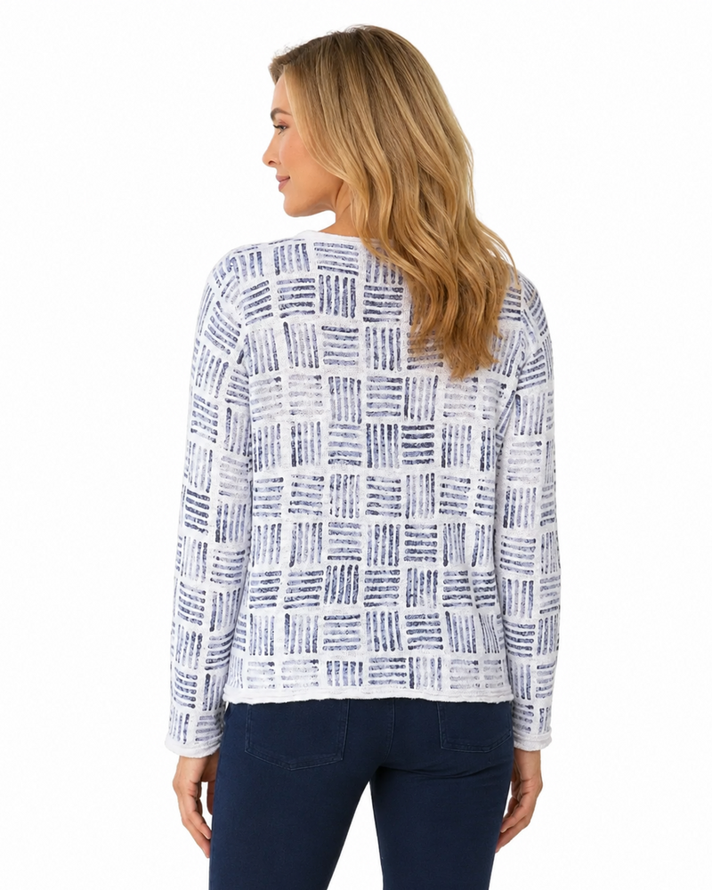 Softly Textured Stamped Cotton Cardigan - 82318