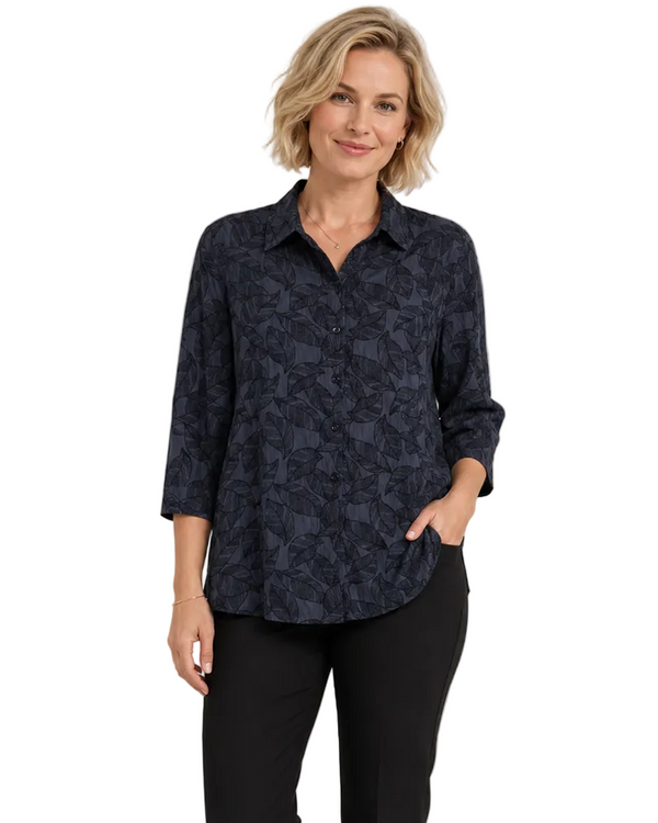 Embroidered Soft Cotton Shirt in Indigo Blue - EC410