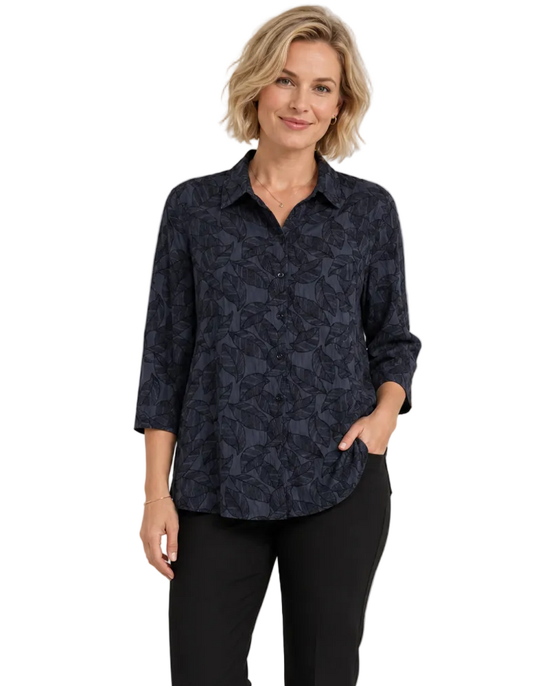 Embroidered Soft Cotton Shirt in Indigo Blue - EC410