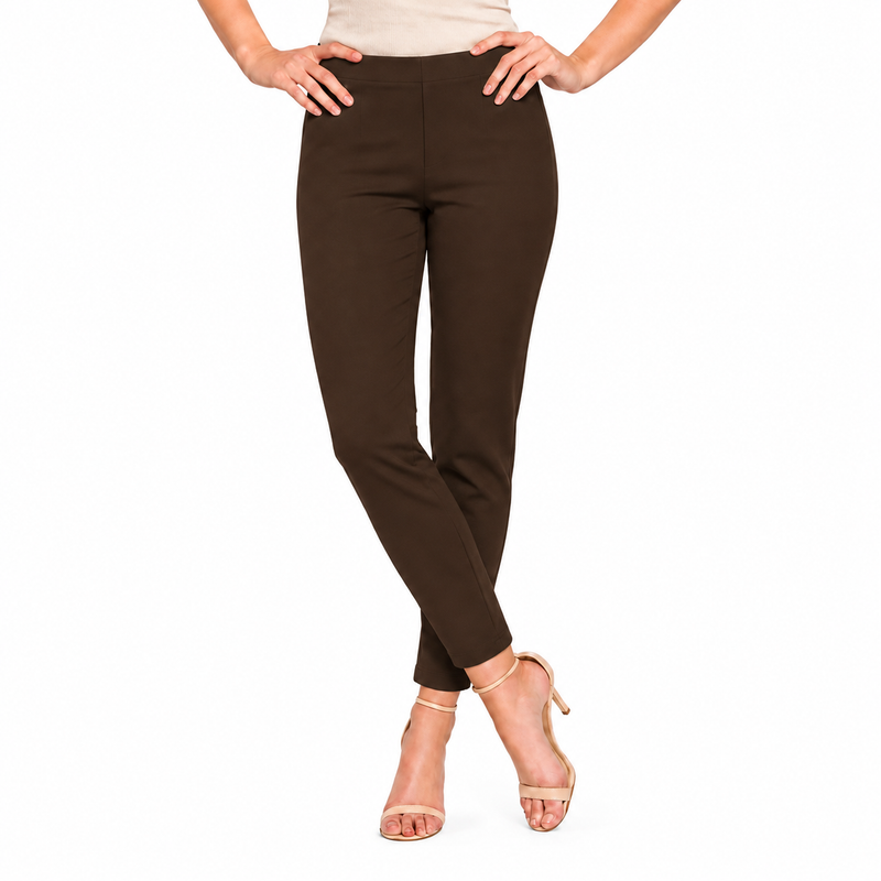 "Sasha" Pull-On Straight Leg Pant in Brown - SASH-BN