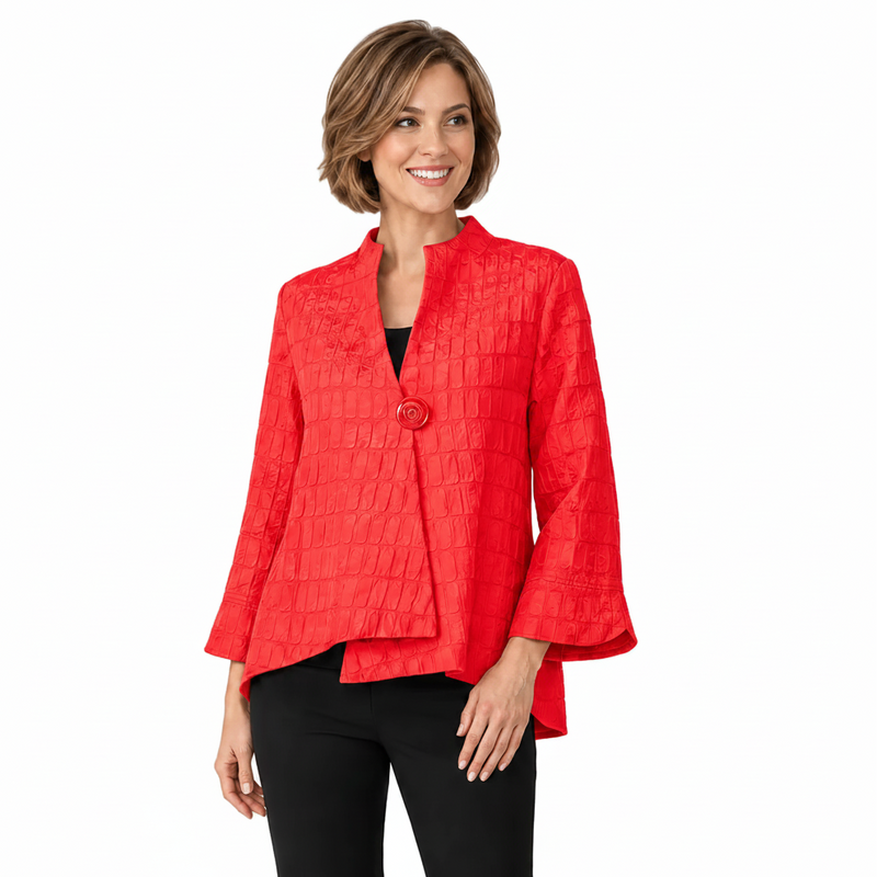 Textured Jacquard One-Button Jacket in Red - 6288J-RD