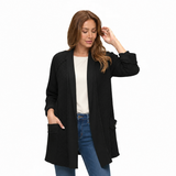 Open-Front Waffle-Knit Cardigan - BW104