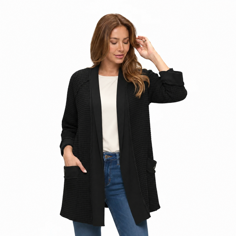 Open-Front Waffle-Knit Cardigan - BW104