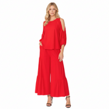 Flowing Wide Leg Pant in Red - 7632P-RD