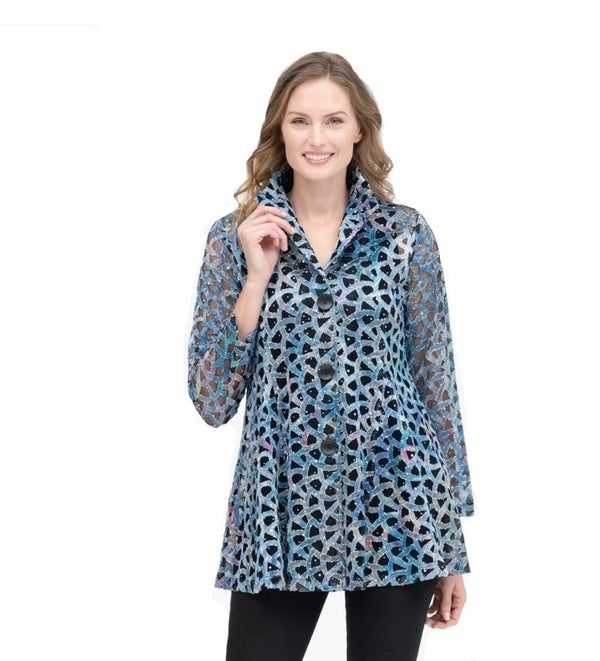 Damee Holographic Soutache & Sequin Jacket in Blue - 300-BLU