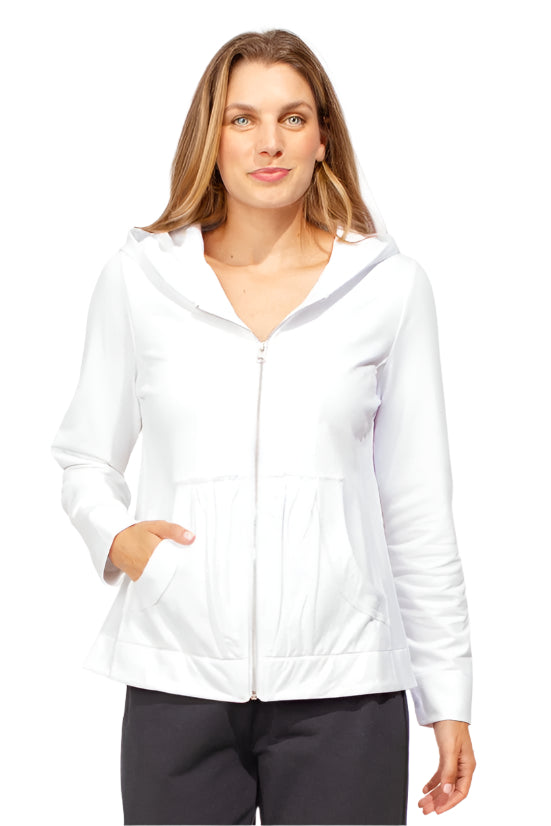Ruched Pocket Hoodie in White - 30118-WHT - Size XXL Only!