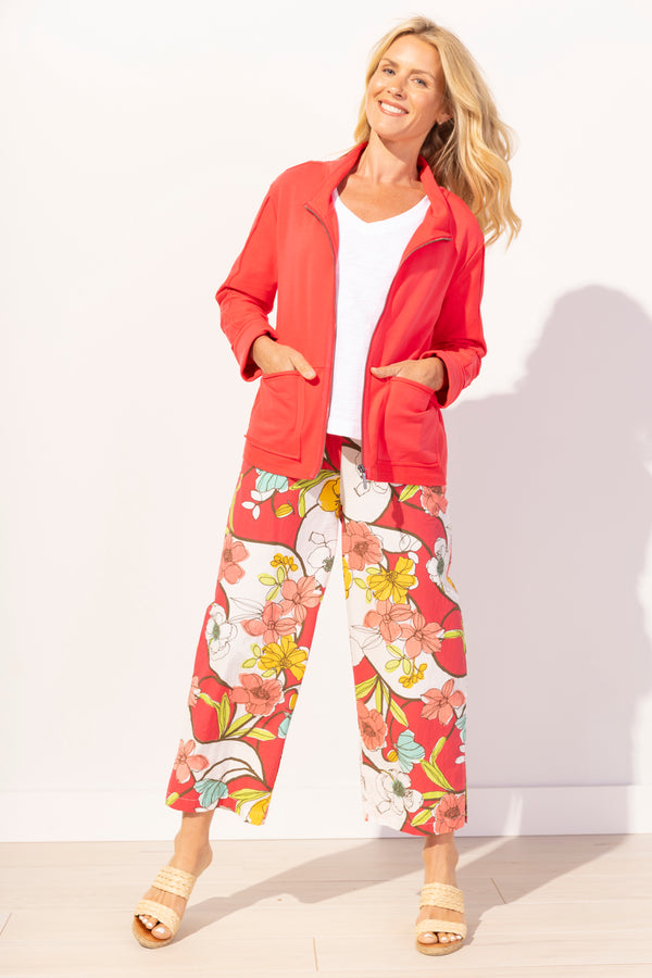 French Terry Stretch Cotton Zip-Front Jacket in Punch - 30133 - Sizes XS & S Only!