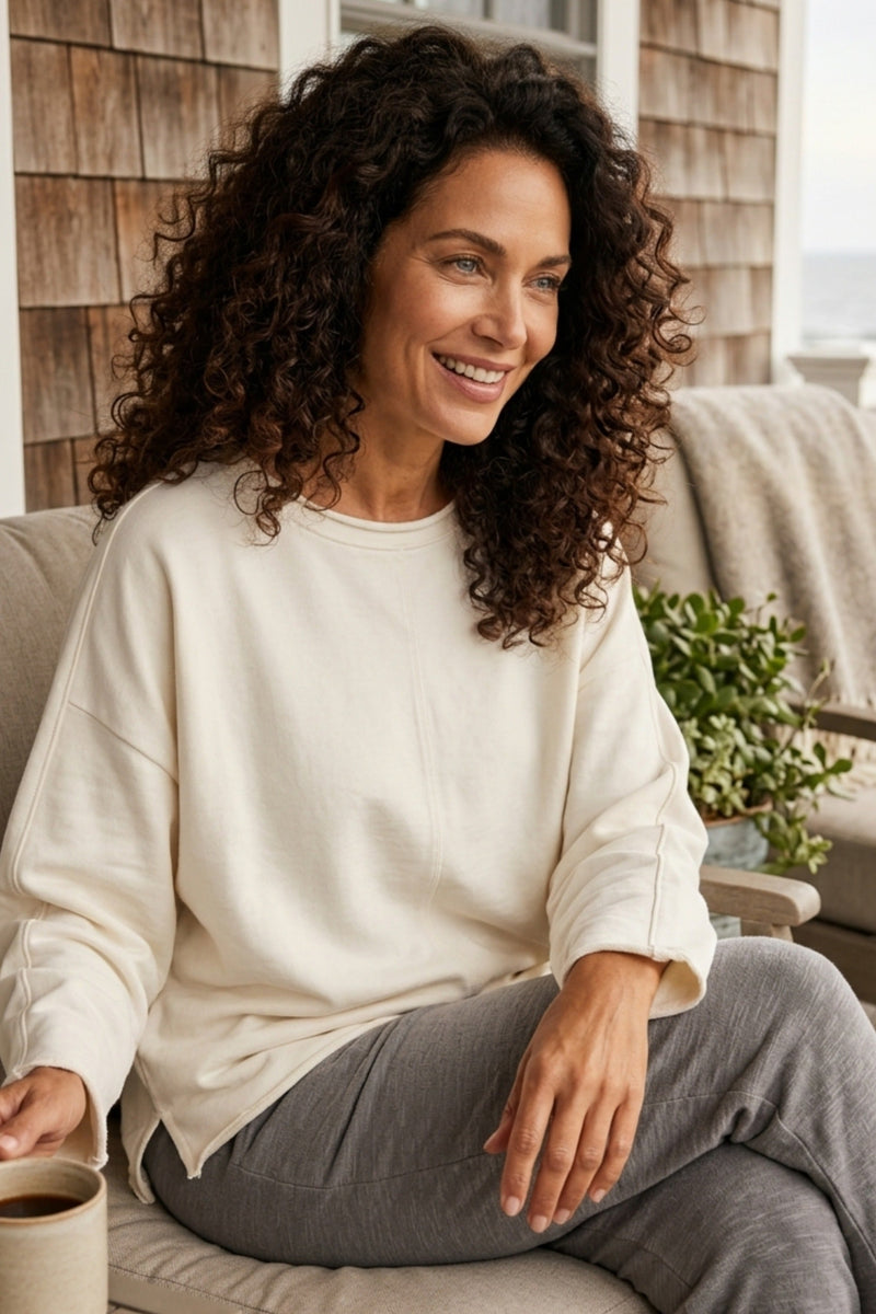 Ocean Front Terry Roll Neck Top — harbor