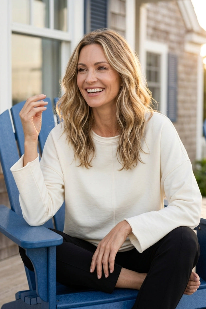 Ocean Front Terry Roll Neck Top — harbor