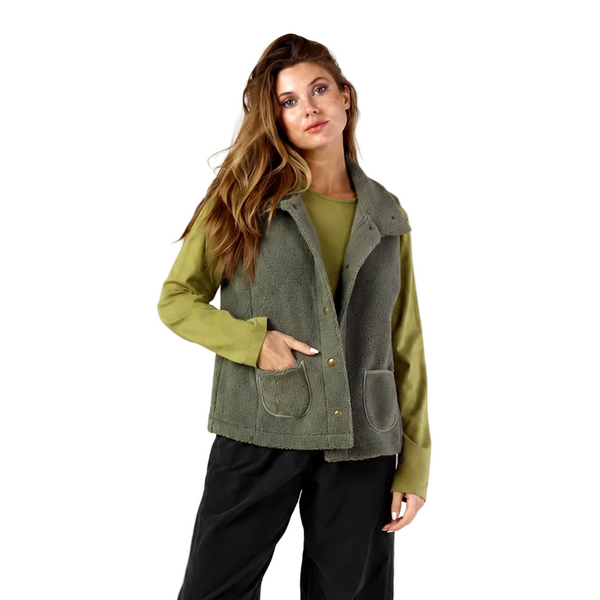 Teddy Bear Sherpa Vest in Forest - 2303
