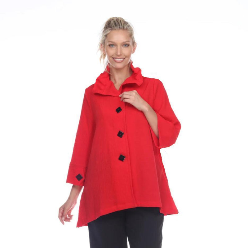 Moonlight Button Front Ruffled Collar Jacket in Red - 3035 SOL