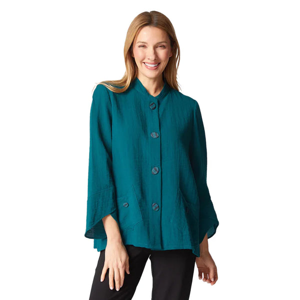 Textured Button-Front Jacket with Tulip Sleeves - 30618