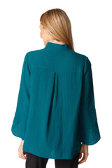 Textured Button-Front Jacket with Tulip Sleeves - 30618