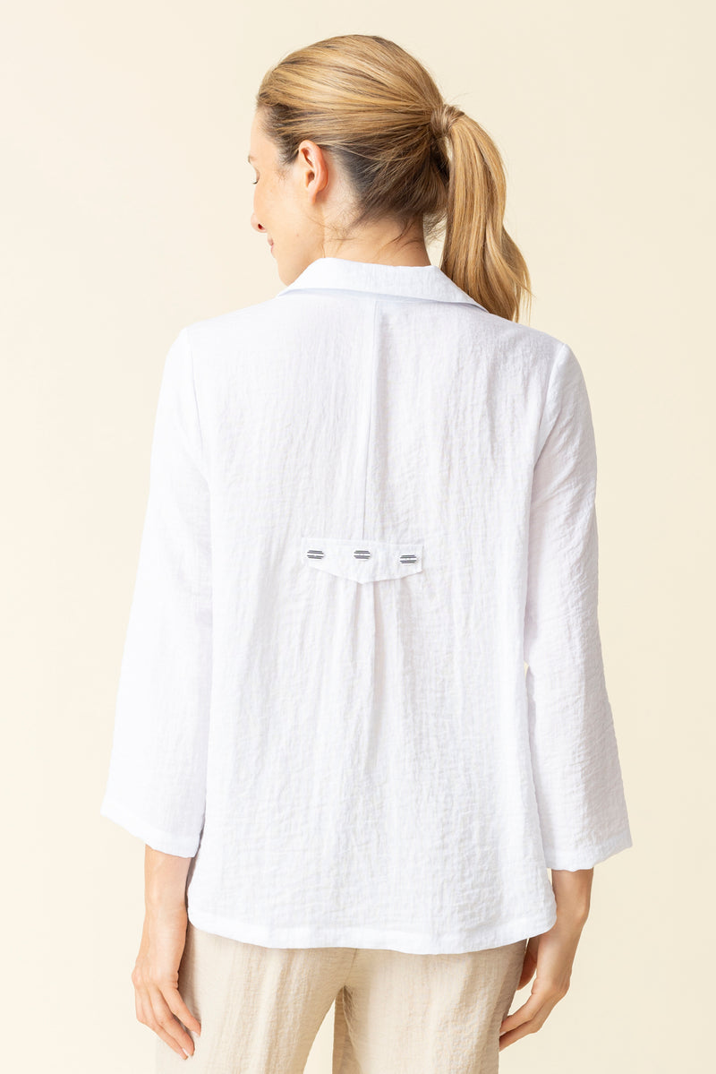 Button Front Pleat Back Jacket in White - 30649-WHT