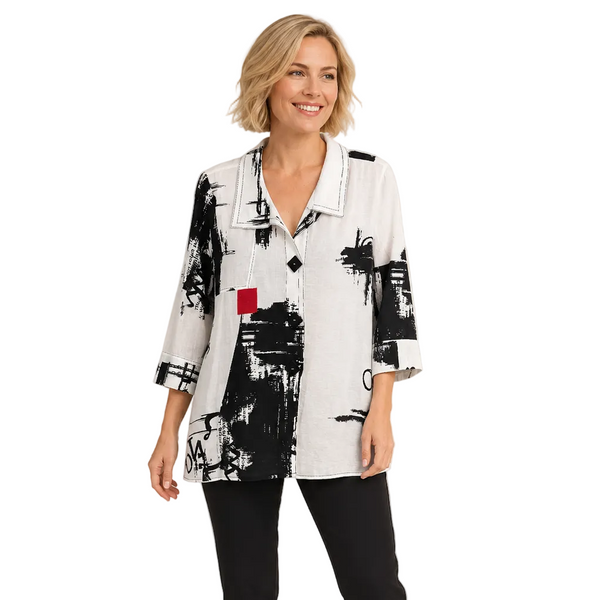 Abstract-Print High-Low Blouse/Jacket - 3070