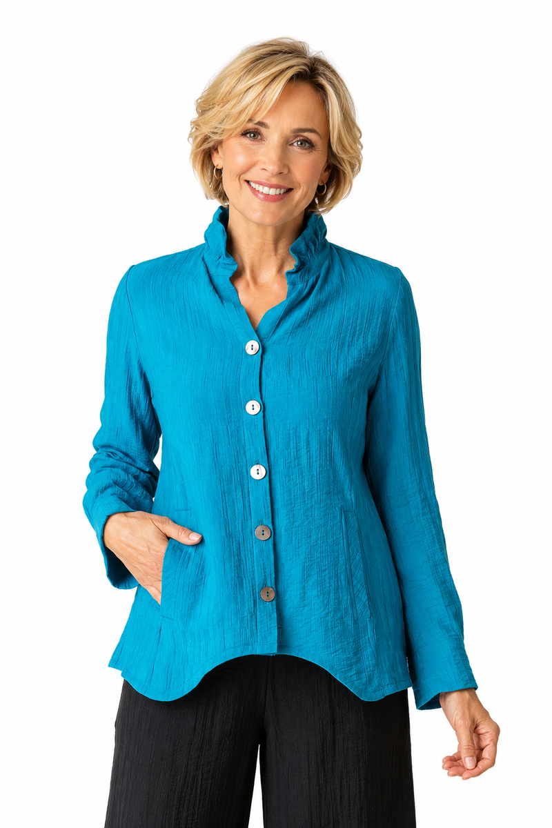 Elegant Jacquard Ruched Collar Shirt - 30719