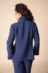 Soft Rayon Jacquard Ruched Collar Shirt - 30719