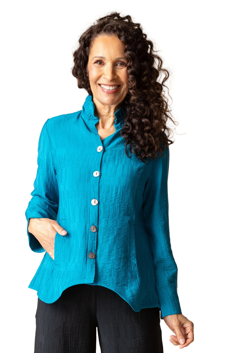 Soft Rayon Jacquard Ruched Collar Shirt - 30719