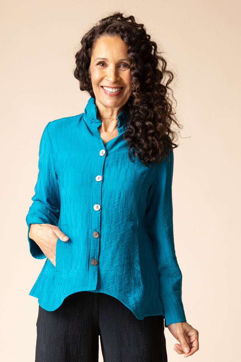 Elegant Jacquard Ruched Collar Shirt - 30719