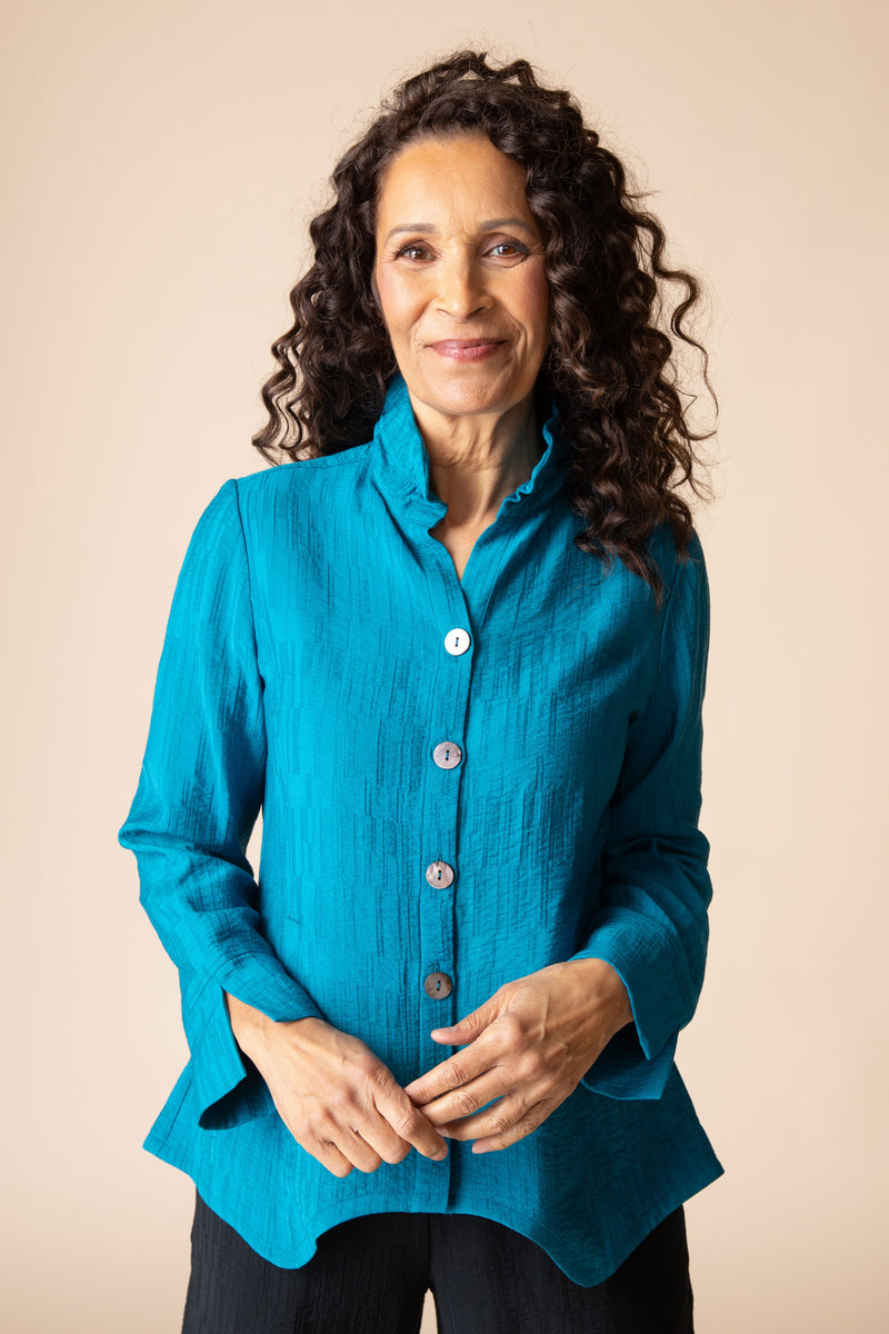 Soft Rayon Jacquard Ruched Collar Shirt - 30719