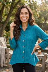 Elegant Jacquard Ruched Collar Shirt - 30719