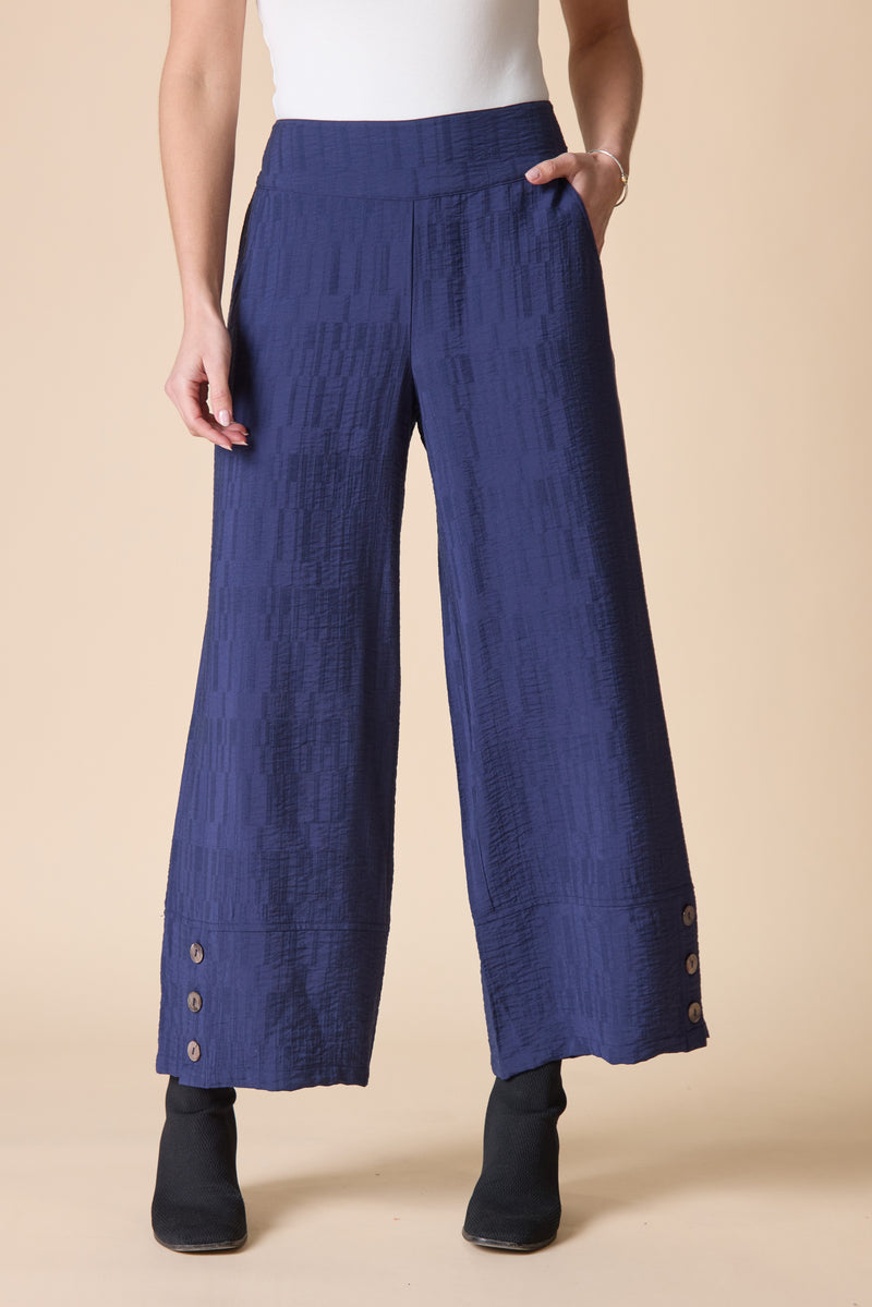 Habitat Soft Rayon Jacquard Button Hem Pant - NAVY - image 2