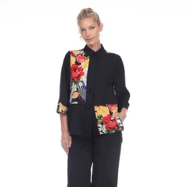 Mandarin-Collar Floral Jacket- 3098-BLK - Size S & M Only