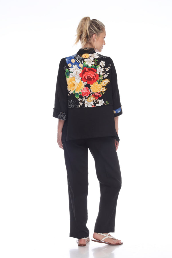 Mandarin-Collar Floral Jacket- 3098-BLK - Size S & M Only