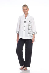 Stripe Trim Hi-Low Blouse/Jacket - 3089-WT