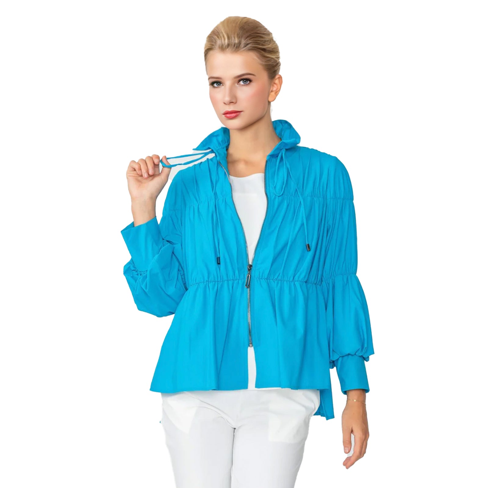 Tiered Zip-Front Jacket in Turquoise - 1395J-TQ – Shop My Fair Lady