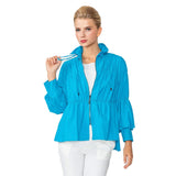 Shirred Zip-Up Jacket in Turquoise - 1395J-TQ