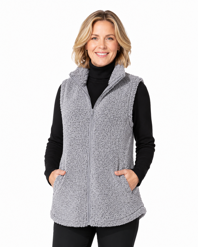 Zip-Front Fleece Vest in Fog - 31003
