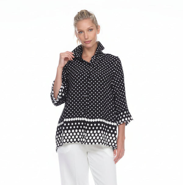 Mixed Dot Button Front Blouse in Black & White - 3101