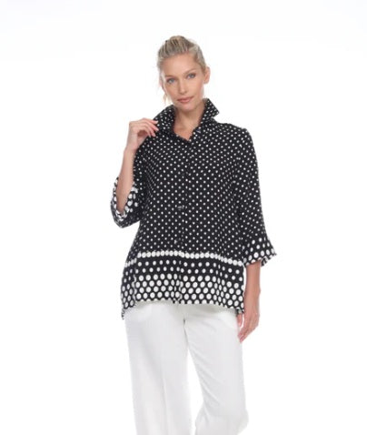 Mixed Dot Button Front Blouse in Black & White - 3101