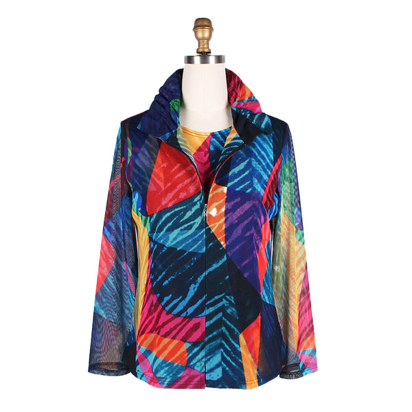 Damee Abstract Art Print Mesh Jacket with Sleeveless Top - 31420-MLT