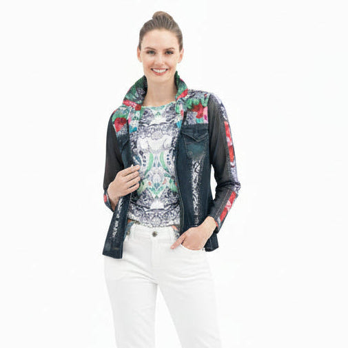 Floral & Denim Print Mesh Jacket W/Coordinating Tank - 31434
