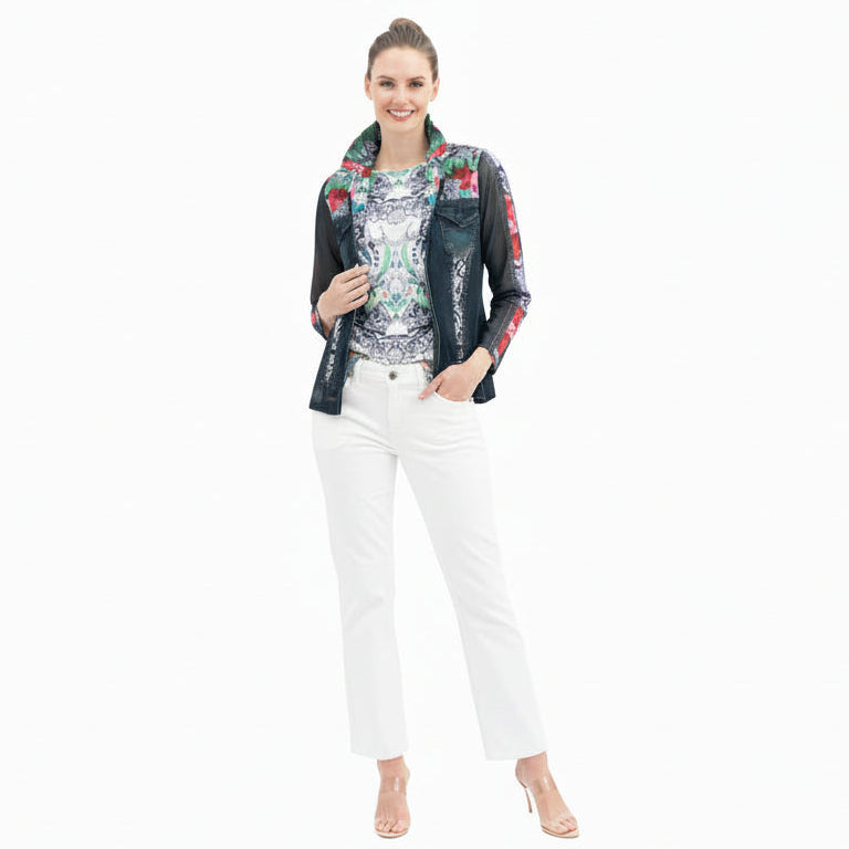 Floral & Denim Print Mesh Jacket W/Coordinating Tank - 31434