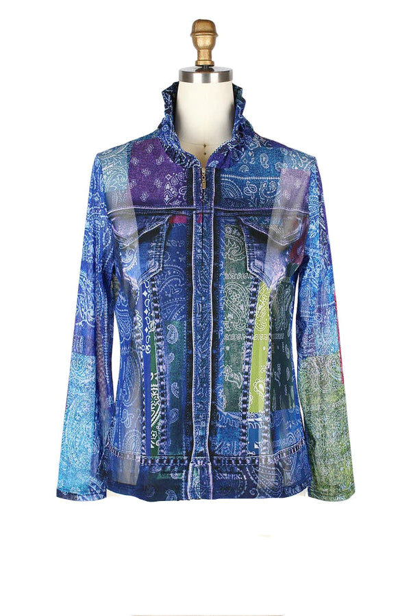 Paisley & Denim-Print Mesh Jacket & Knit Shell Twin Set - 31435