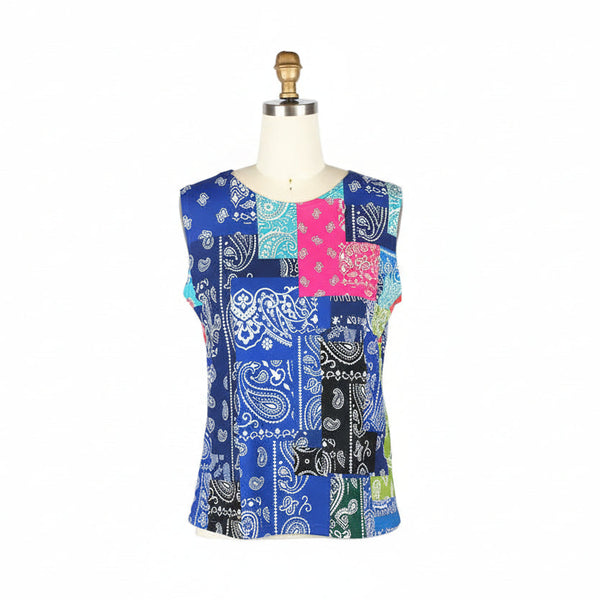 Paisley & Denim-Print Mesh Jacket & Knit Shell Twin Set - 31435