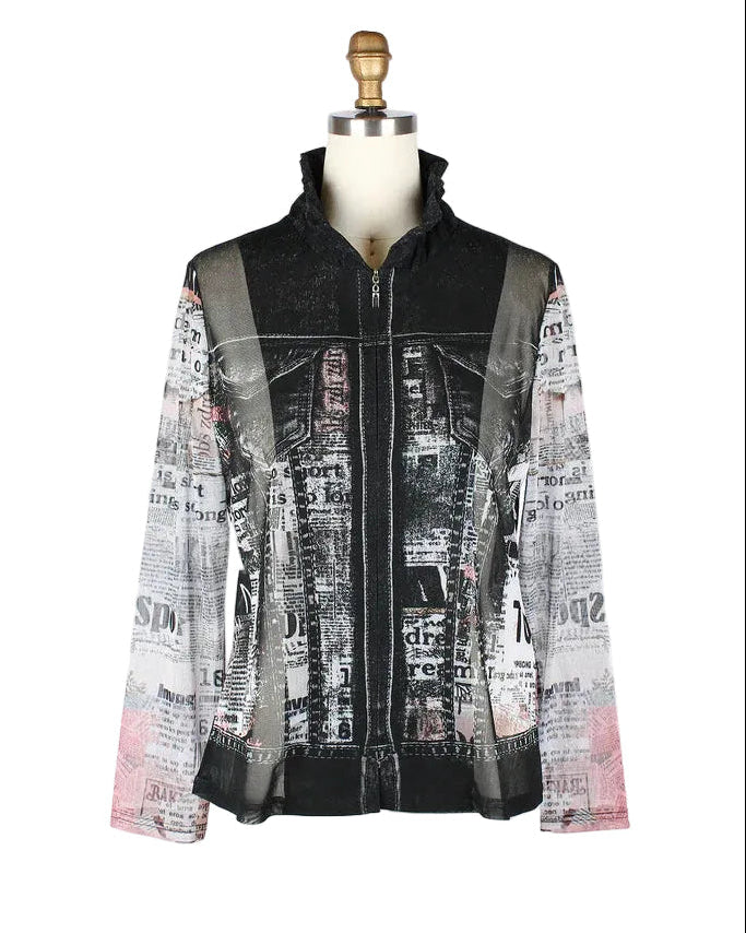 Newspaper Collage Mesh Jacket with Coordinating Tank - 31437