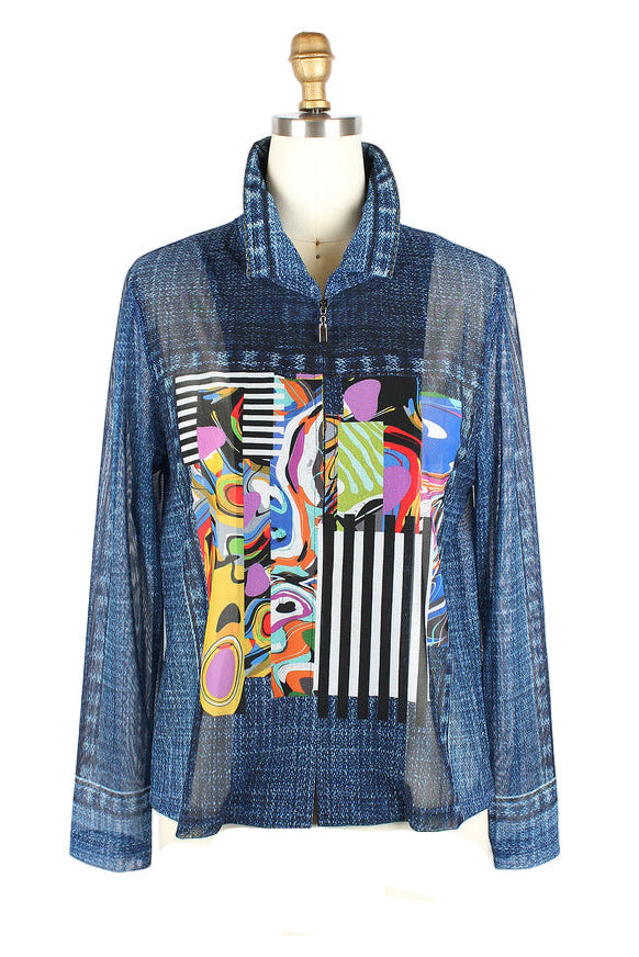 Denim & Abstract Art Print Mesh Twin Set - 31439